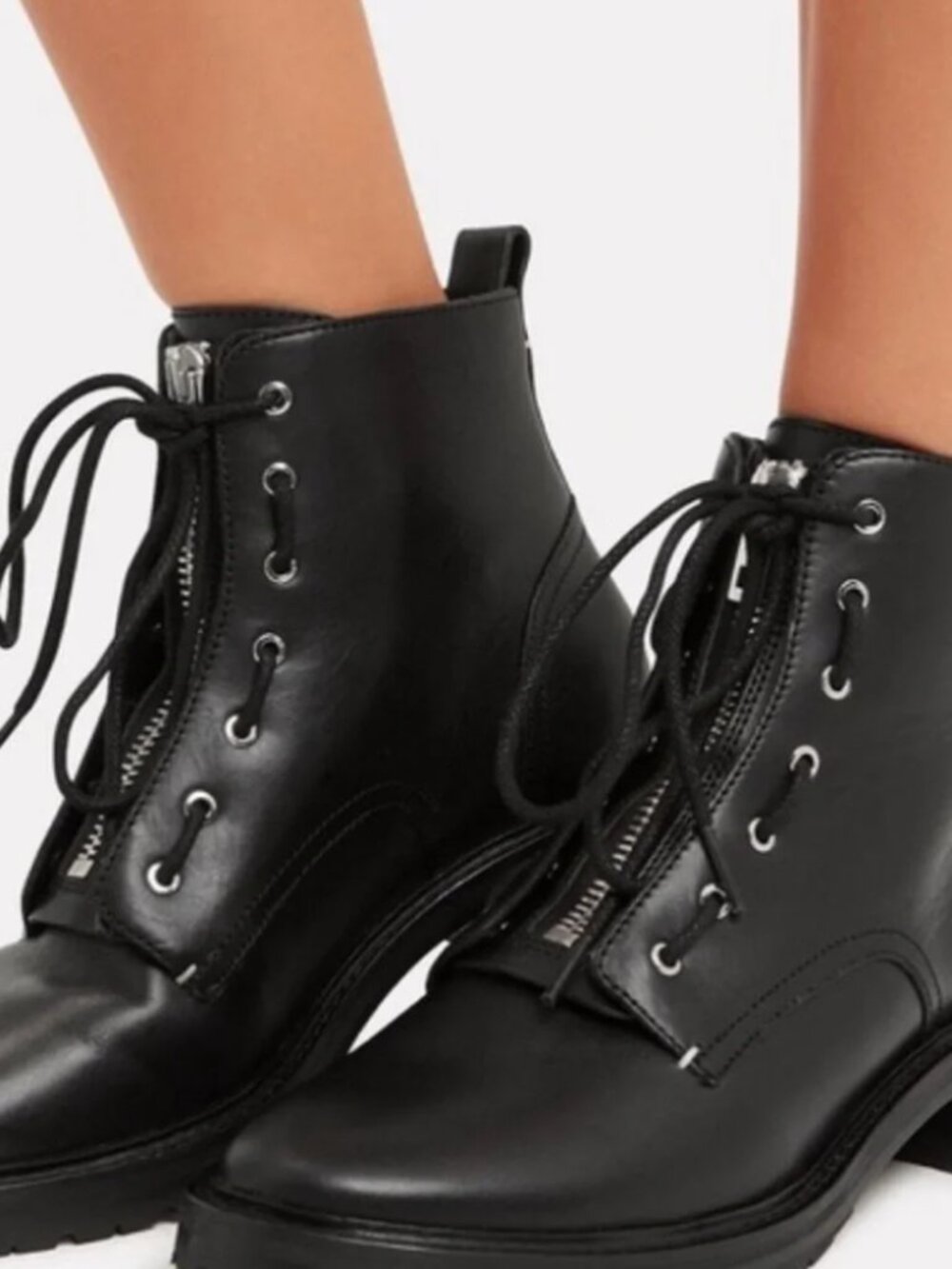 Rag & Bone Cannon Black Leather Combat Boots Lace Up Womens Size 7